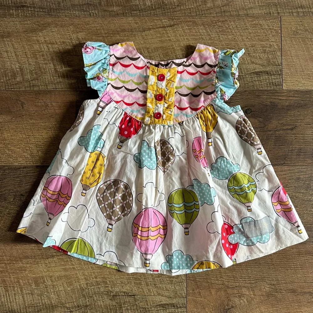 Girls Eleanor Rose Casual Dress Size 4 White Multicolor Hot Air Balloons